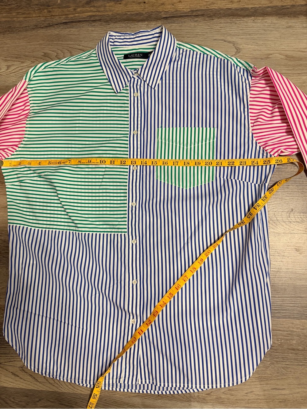 Lauren Ralph Lauren Colorblock Stripe Button-Down Shirt - Pink, Green, Blue - Picture 7 of 7